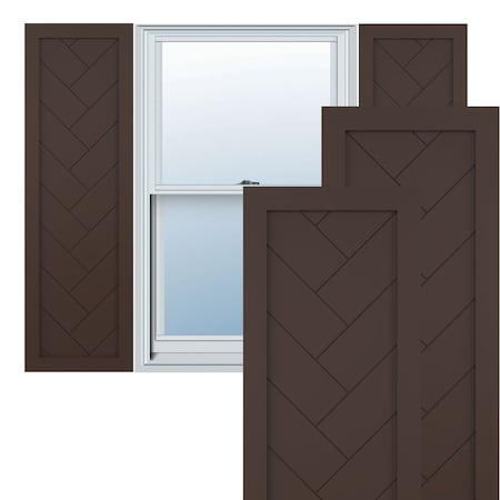 True Fit PVC Single Panel Herringbone Modern Style Fixed Mount Shutters, Raisin Brown, 15W X 57H
